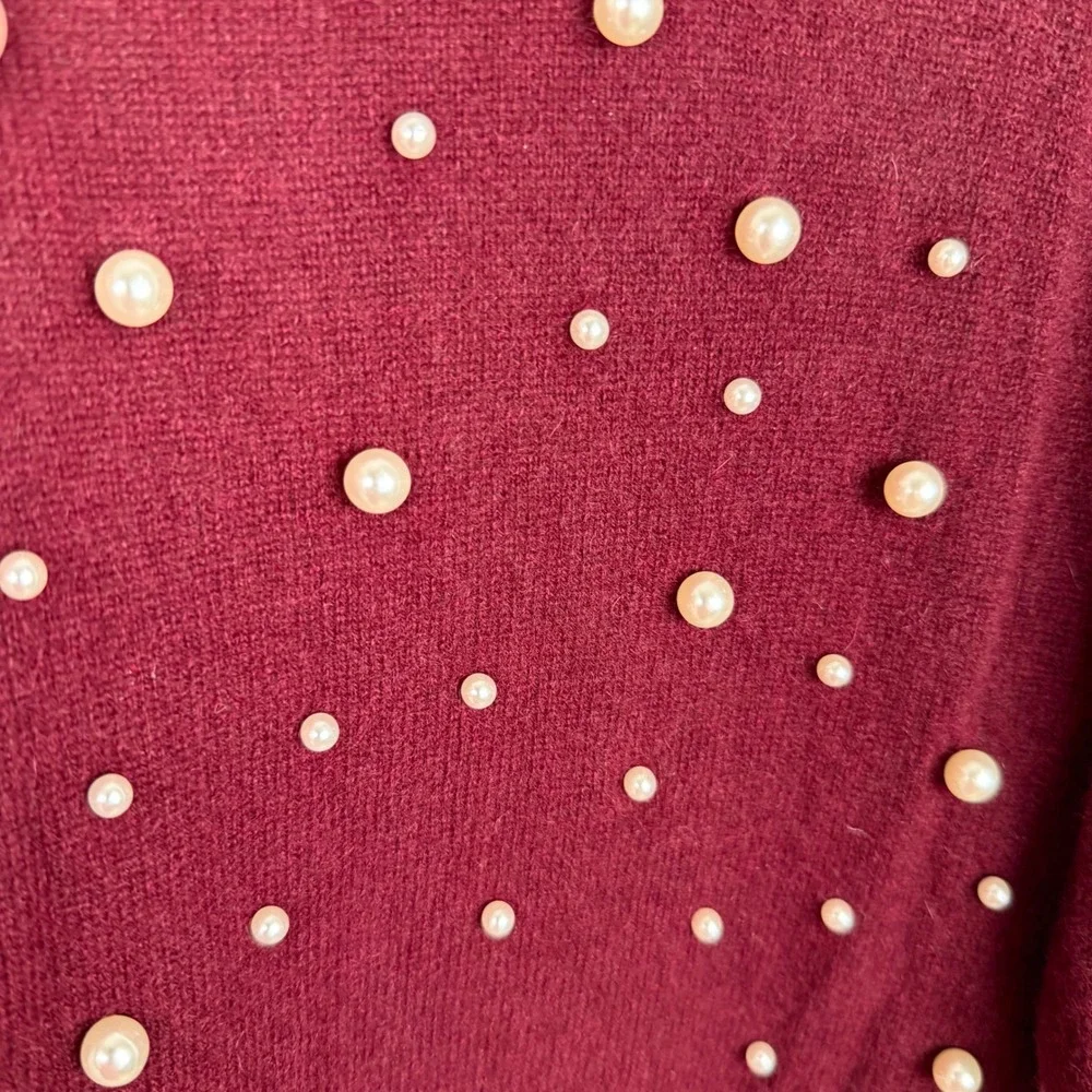 Charter Club Luxury Cashmere‎ Pearl Embellished Cardigan Burgundy XS Duster